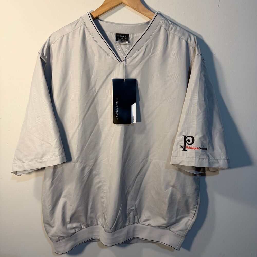 NWT Nike Golf Short Sleeve Windbreaker V Neck Pullover Logo Tan Men’s Sz XL